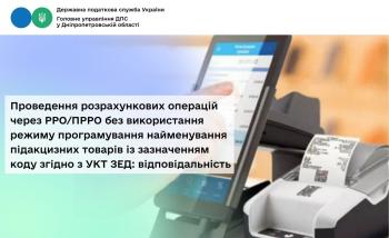 Проведення розрахункових операцій через РРО/ПРРО без використання режиму програмування найменування підакцизних товарів із зазначенням коду згідно з УКТ ЗЕД: відповідальність 
