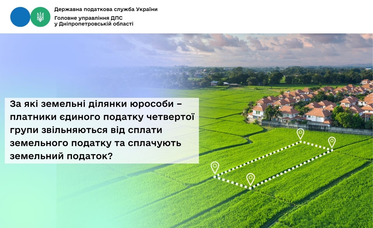 За які земельні ділянки юрособи – платники єдиного податку четвертої групи звільняються від сплати земельного податку та сплачують земельний податок?