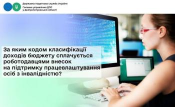 За яким кодом класифікації доходів бюджету сплачується роботодавцями внесок на підтримку працевлаштування осіб з інвалідністю?