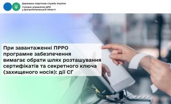 При завантаженні ПРРО програмне забезпечення вимагає обрати шлях розташування сертифікатів та секретного ключа (захищеного носія): дії СГ 