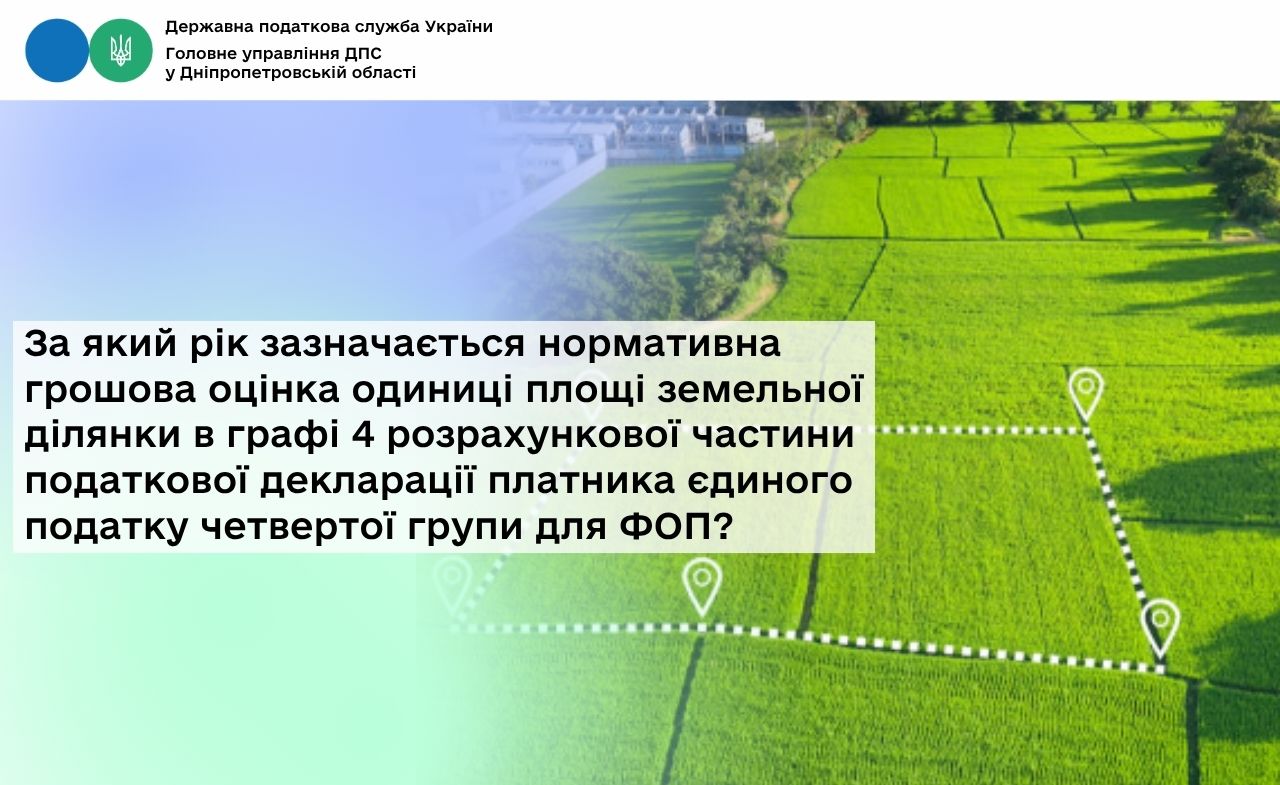 За який рік зазначається нормативна грошова оцінка одиниці площі земельної ділянки в графі 4 розрахункової частини податкової декларації платника єдиного податку четвертої групи для ФОП?