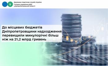 До місцевих бюджетів Дніпропетровщини надходження  перевищили минулорічні більш ніж на 21,2 млрд гривень