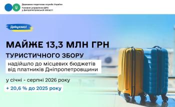 Платники Дніпропетровщини сплатили до місцевих бюджетів Дніпропетровщини майже 13,3 млн грн туристичного збору