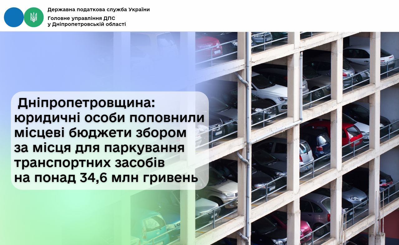 Дніпропетровщина: юридичні особи поповнили місцеві бюджети збором за місця для паркування транспортних засобів на понад 34,6 млн гривень